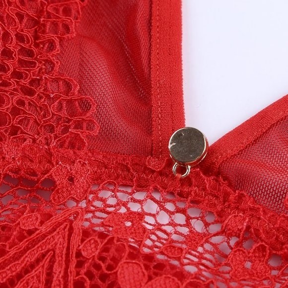 RED Strappy Lace Bralette High Waist Lace Up Panty - Picture 13 of 16